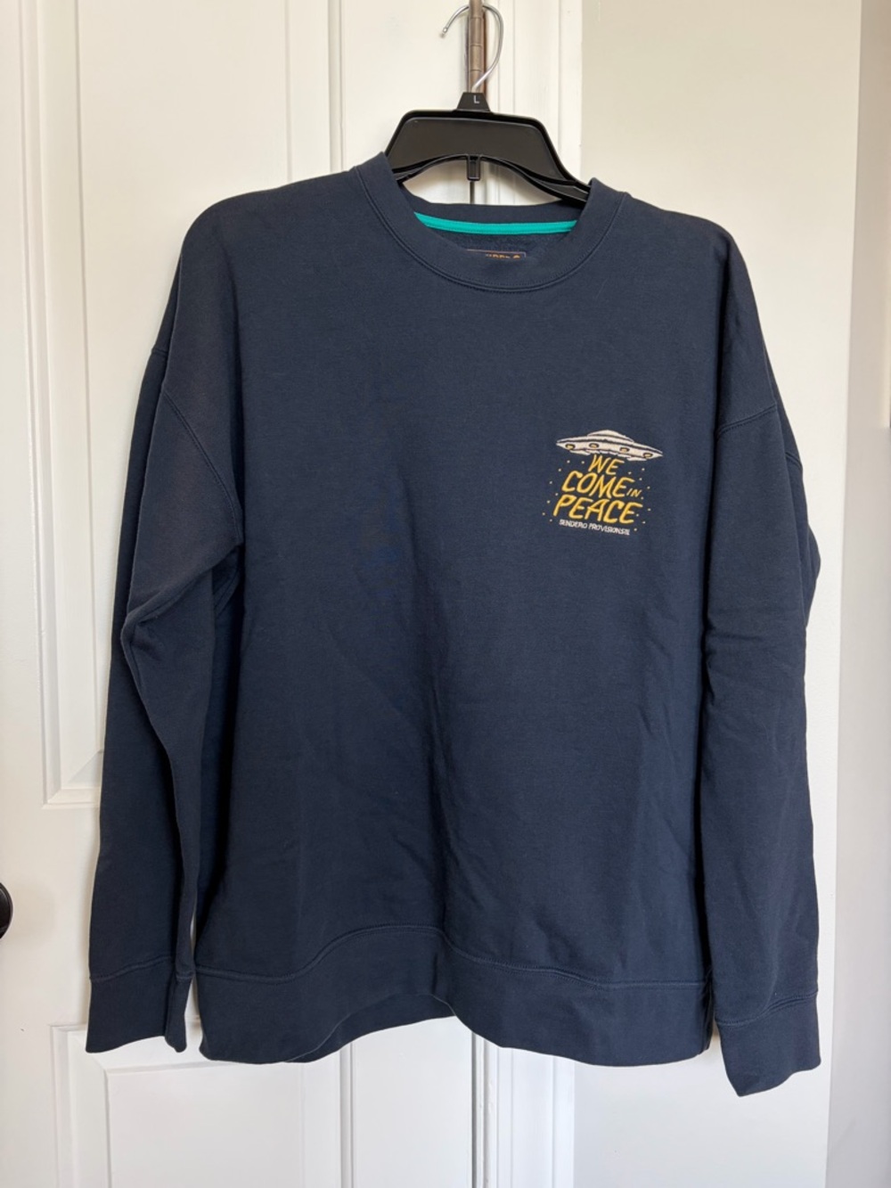 Navy "We Come in Peace" Graphic Crewneck Sweatshirt